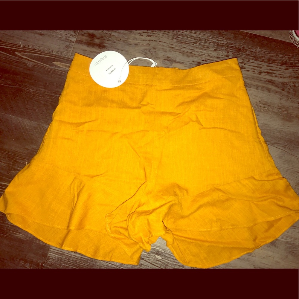Mustard yellow ruffle shorts